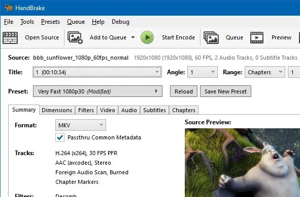 HandBrake 视频转码器界面截图
