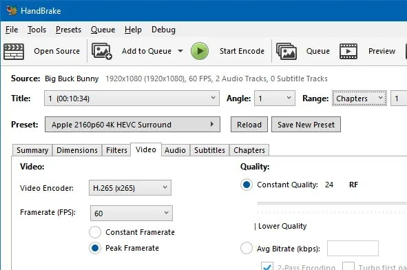 HandBrake 视频转码器主界面